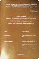 Criminal liability for disclosure of state secrets abstract of the doctoral thesis in law