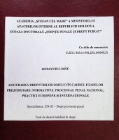 Asigurarea drepturilor omului în cadrul etapelor prejudiciare: Normativul procesual penal național, practici europene șu internaționale